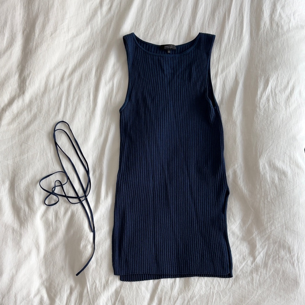 Merino Wool Wilfred Ribbed Navy Long Tank Dress